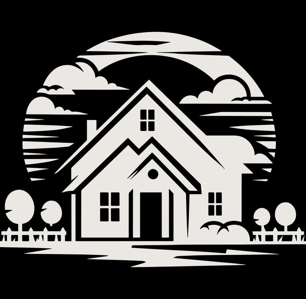Black and white illustration of a house vector