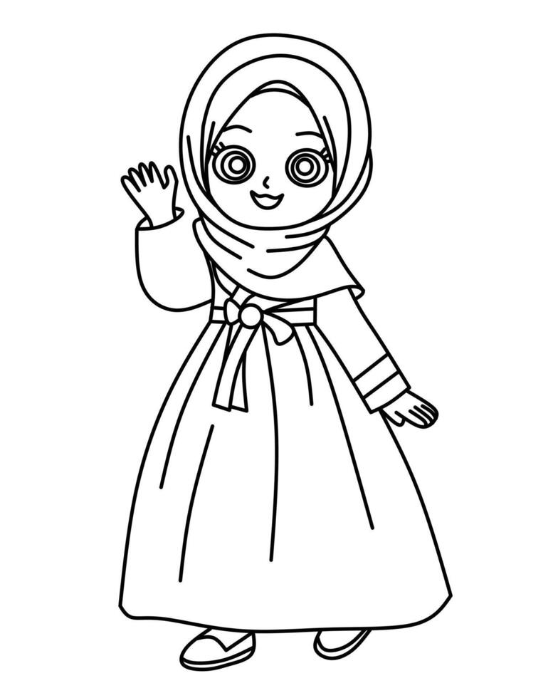 a cartoon girl in a hijab waving vector