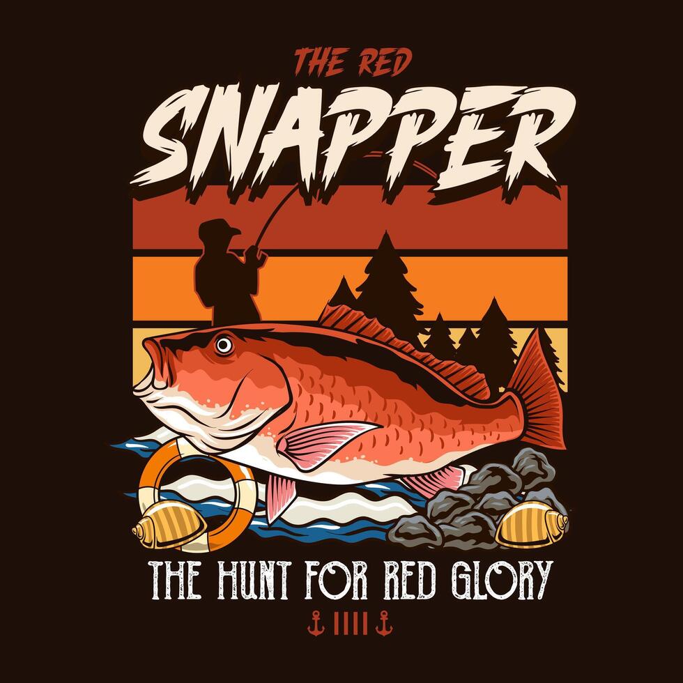 Red Snapper Fish Cartoon Illustration for sticker badge emblem t-shirt banner invitation vector