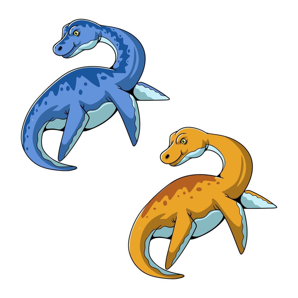 Cute Plesiosaurus Dinosaur Character Mascot in Cartoon Illustration vector