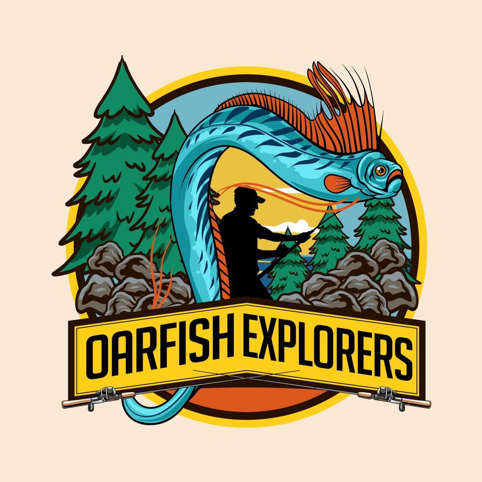Oarfish Logo in Colorful Cartoon Illustration for sticker badge emblem t-shirt banner invitation vector