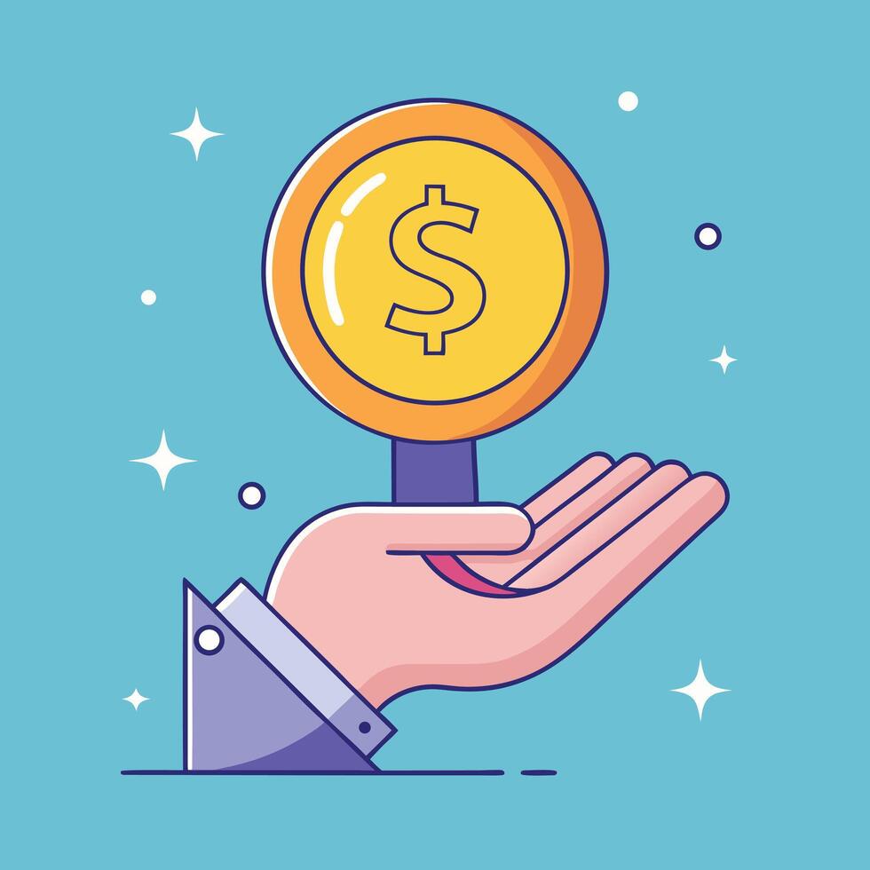 Hand holding a coin, representing money and financial transactions vector