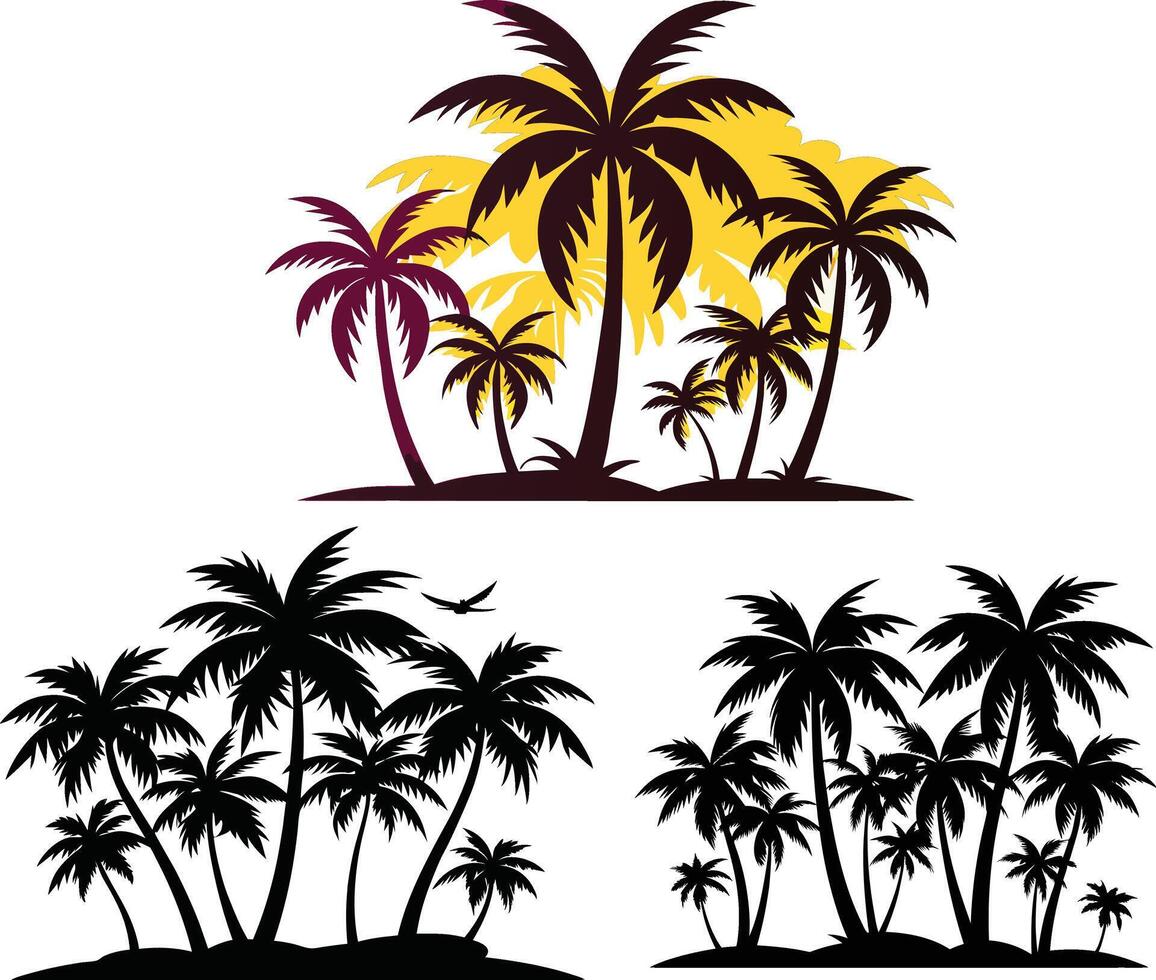 Silhouette Palm Trees on a Tropical Island vector
