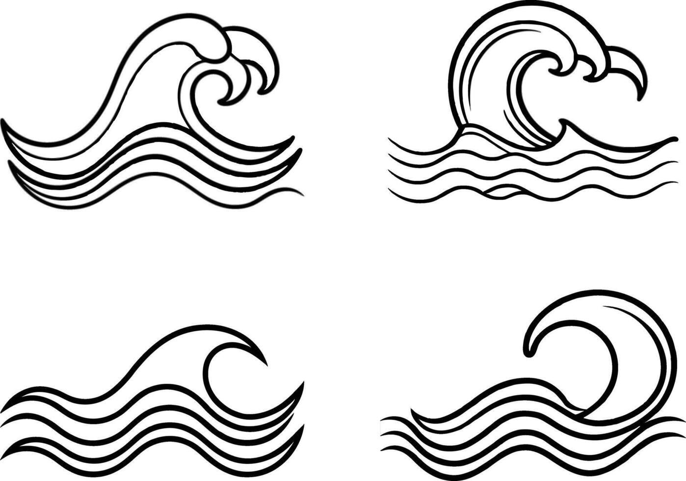 ocean wave designs in black and white line art. vector