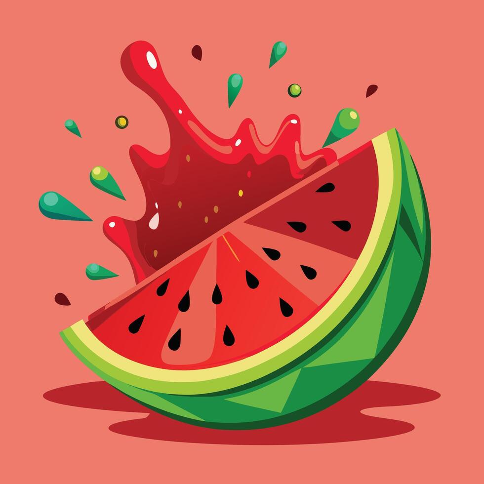 Fresh Watermelon Slices with Splash on a Plate vector