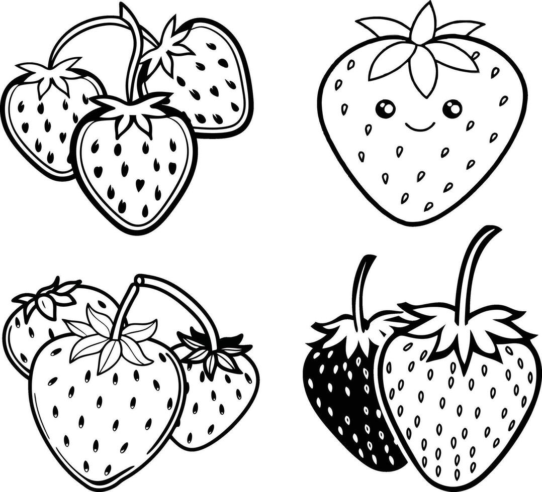 Strawberry Collection Line Art Berries vector
