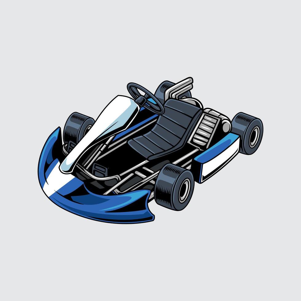 Go-Kart blue color sports automotive isolated on a light background for poster, t-shirt print, business element, social media content, blog, sticker, vlog, and card vector