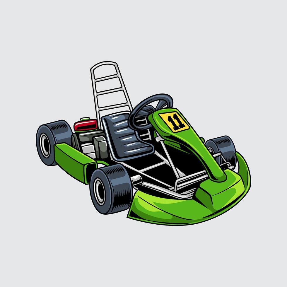 Go-Kart green color sports automotive isolated on a light background for poster, t-shirt print, business element, social media content, blog, sticker, vlog, and card vector