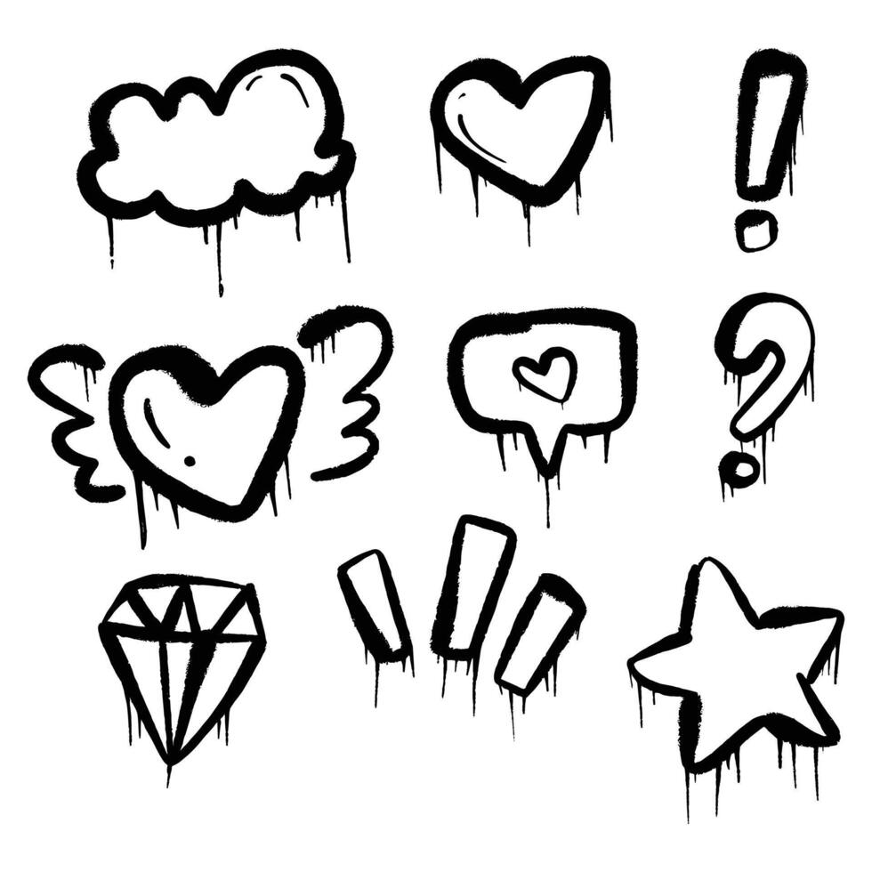 Black Spray Paint Graffiti Collection of Doodle Icons with Spray Texture vector
