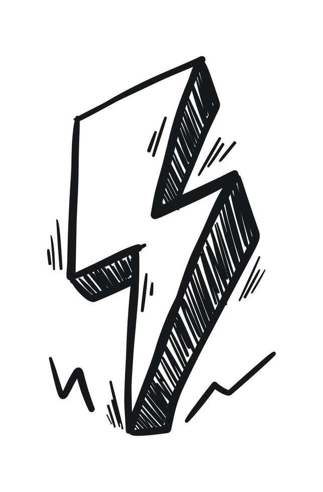 Hand Drawn Black and White Sketch of a Lightning Bolt vector