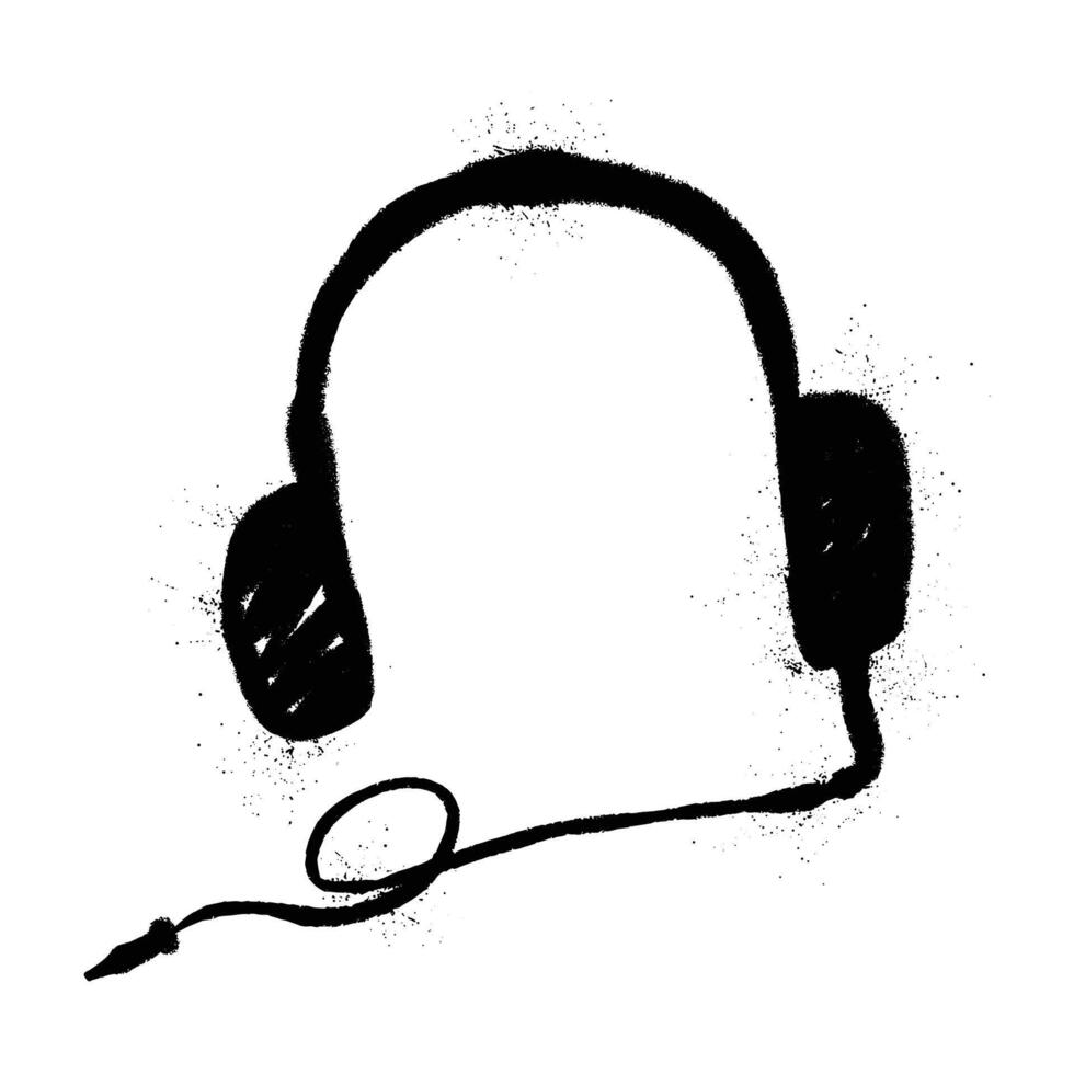 Black Spray Paint Graffiti Headphones Symbol with Spray Texture vector