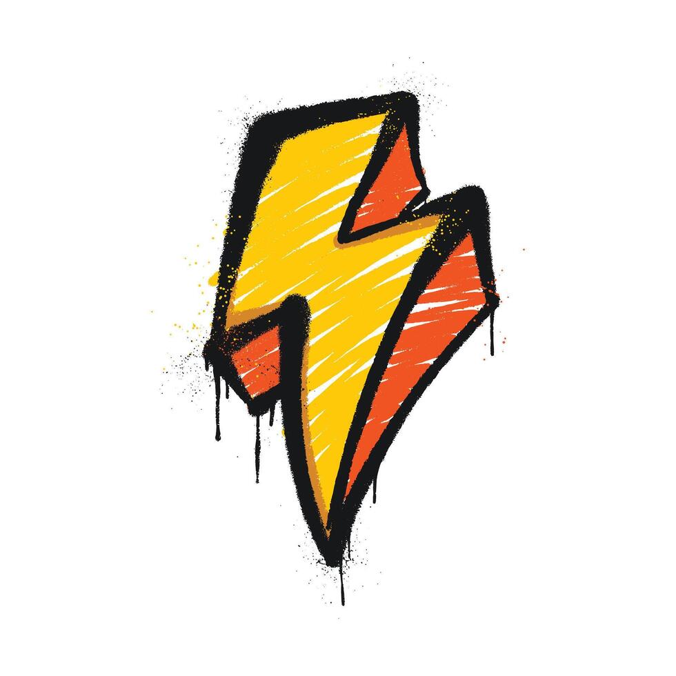 Graffiti thunder doodle with bold spray paint splatter, perfect for street art designs. vector