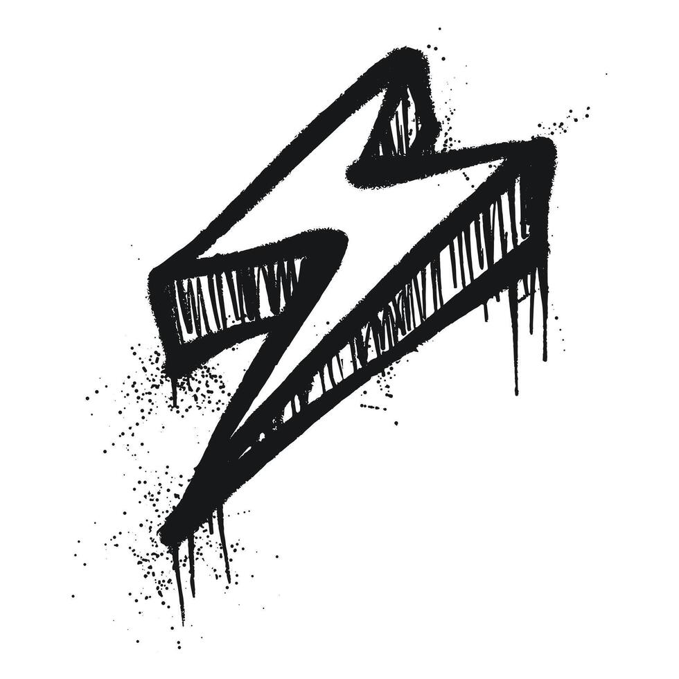 Energetic graffiti thunder design with strong black ink and messy splatters. vector