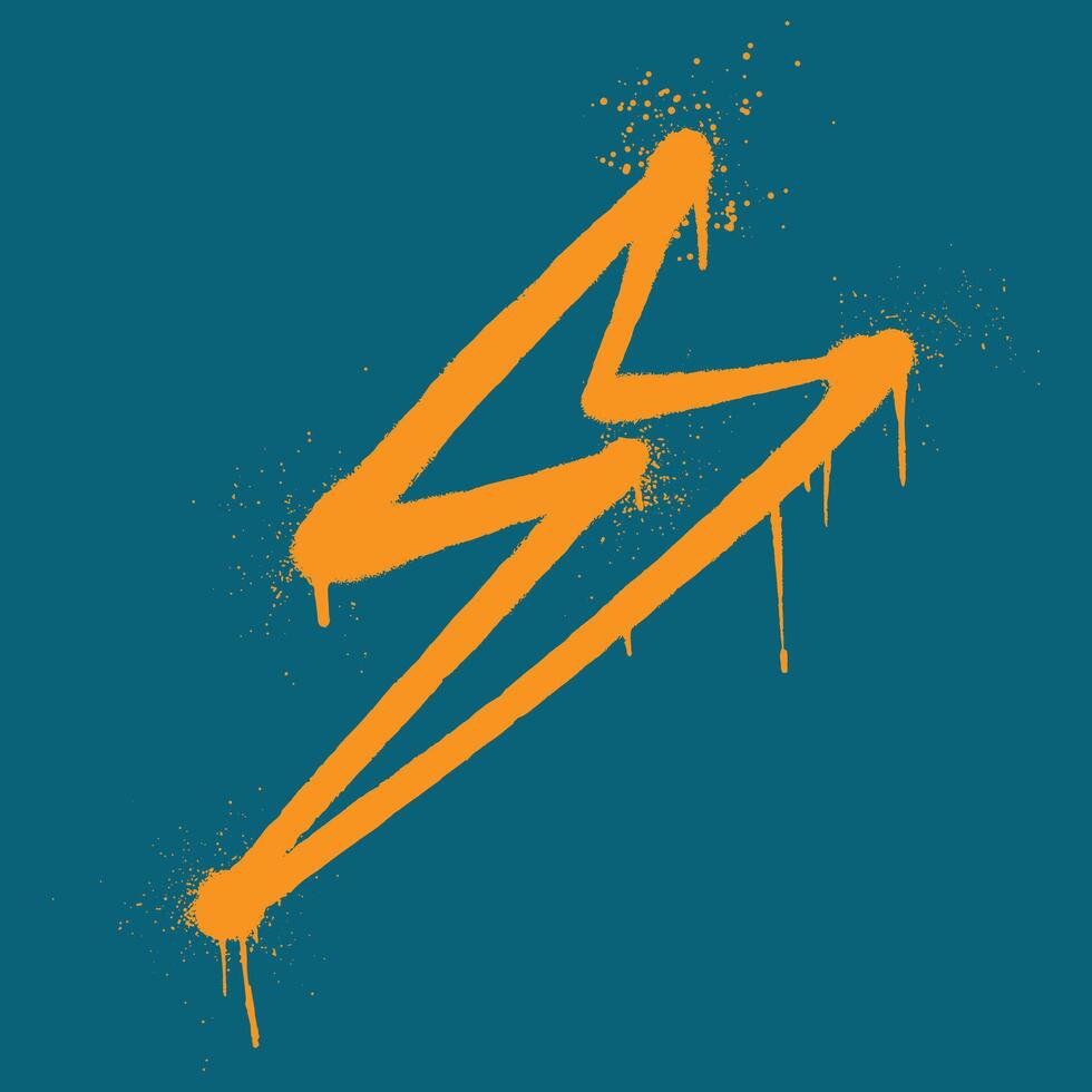 Bold orange thunder graffiti art, messy and energetic on blue canvas. vector