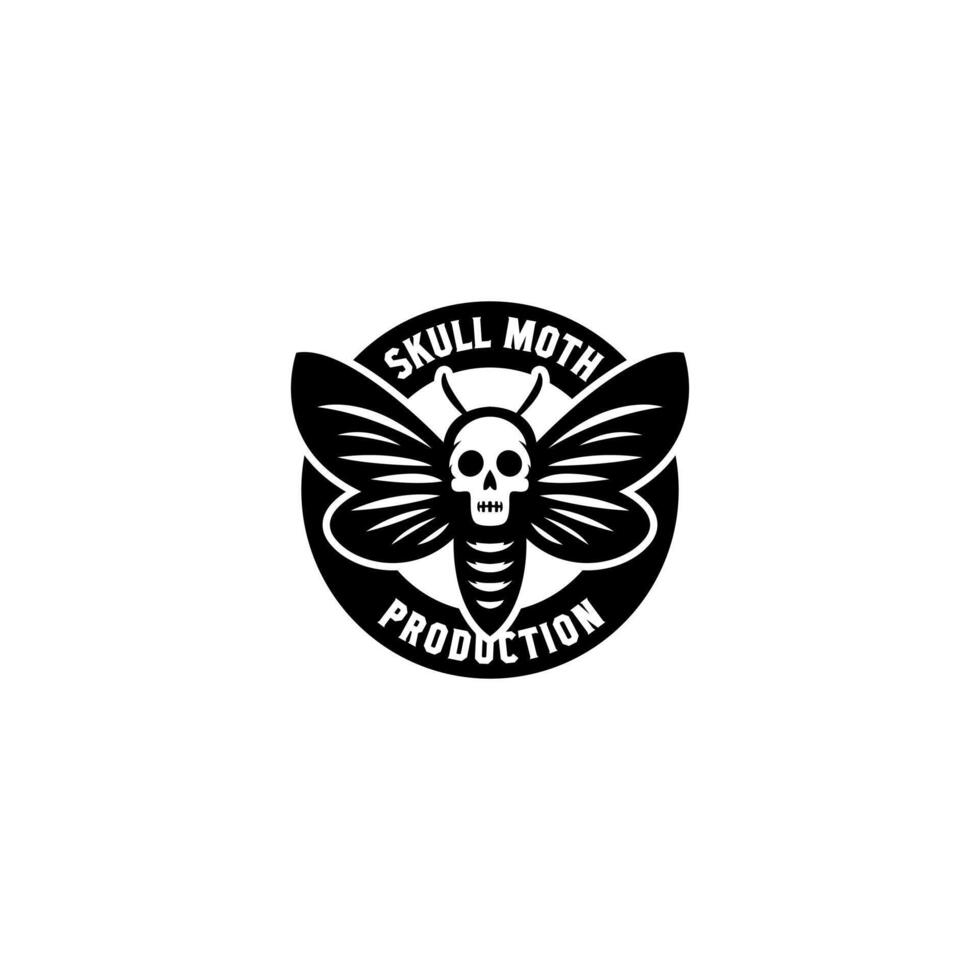 Moth with death Skull on its Back Neck. Rustic Vintage Label Logo design vector