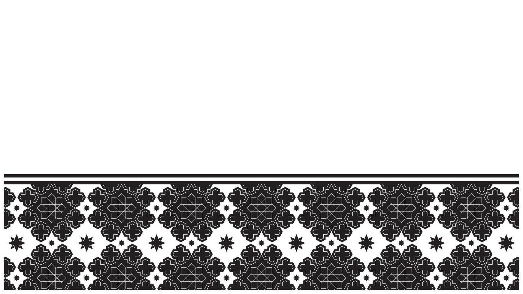Decorative border with geometric star and clover motifs in black and white vector