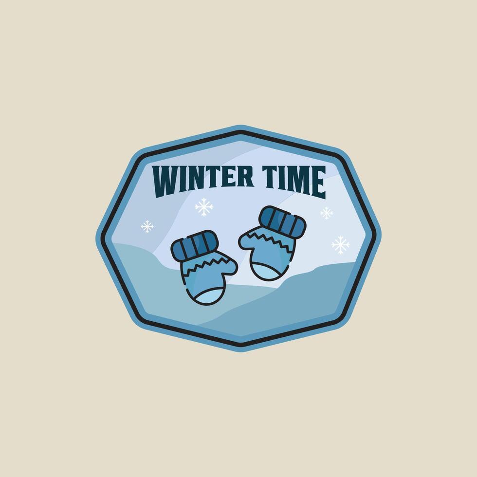 winter gloves emblem logo line color illustration template icon graphic design. winter equipment sign or symbol for shop rental business with badge vector