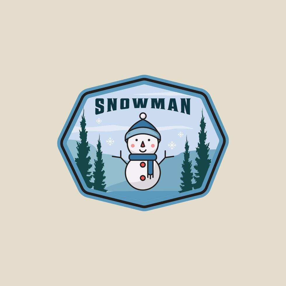 winter snowman emblem logo line color illustration template icon graphic design. xmas decoration sign or symbol for celebration a new year and winter holiday with badge vector
