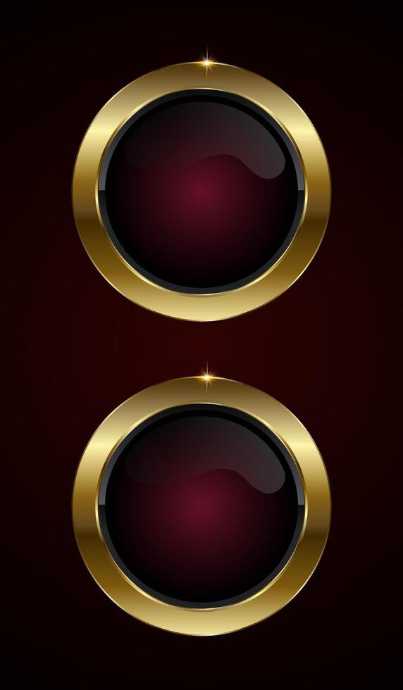 Two red luxury button and banner concept design and premium red button, a Luxury button with a deep maroon center, encased in a shining gold button vector