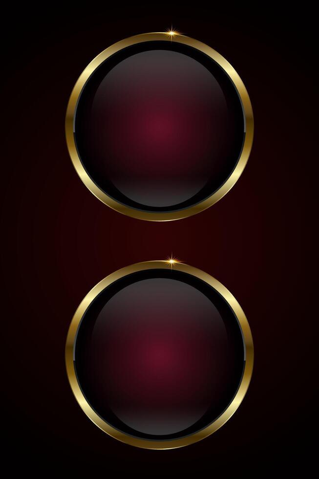 Two premium Red luxury Circle buttons design on dark red background. Set of two Premium red circle button, element, web UI illustration design vector