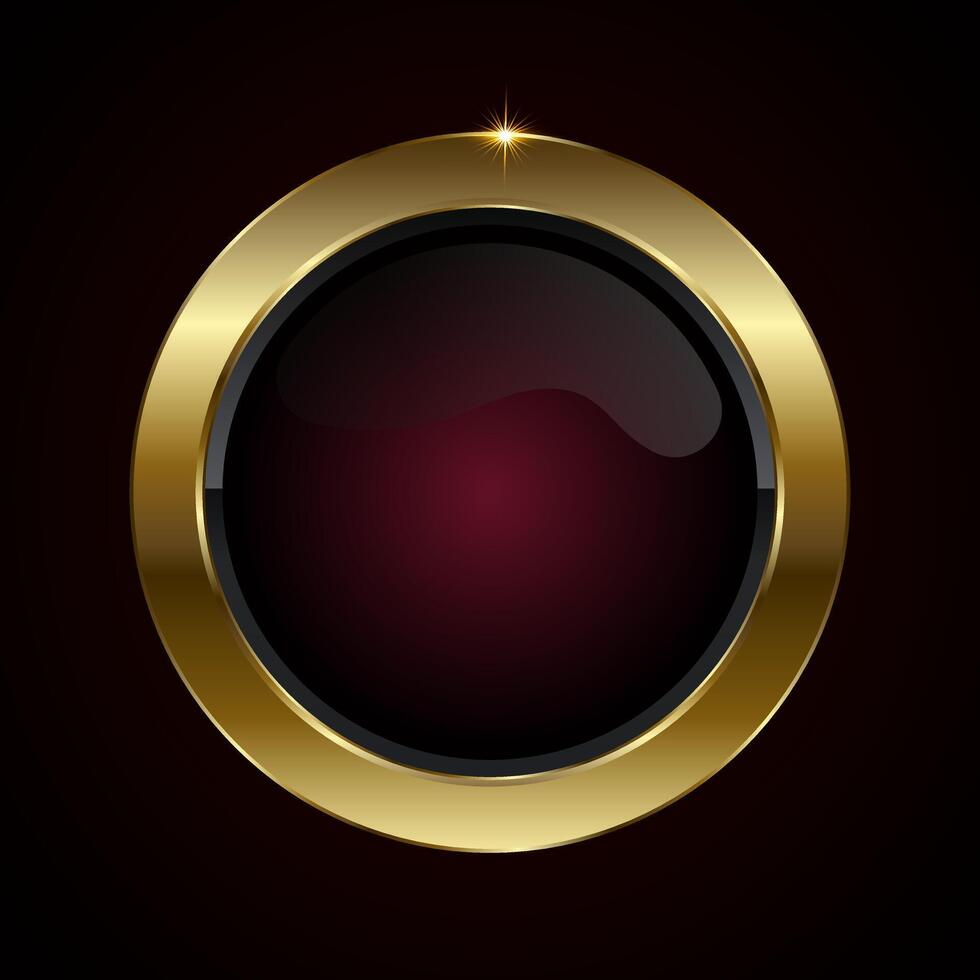 A premium button design, a Luxury button with a deep maroon center, encased in a shining gold rim. 3D realistic shiny symbol, illustration vector