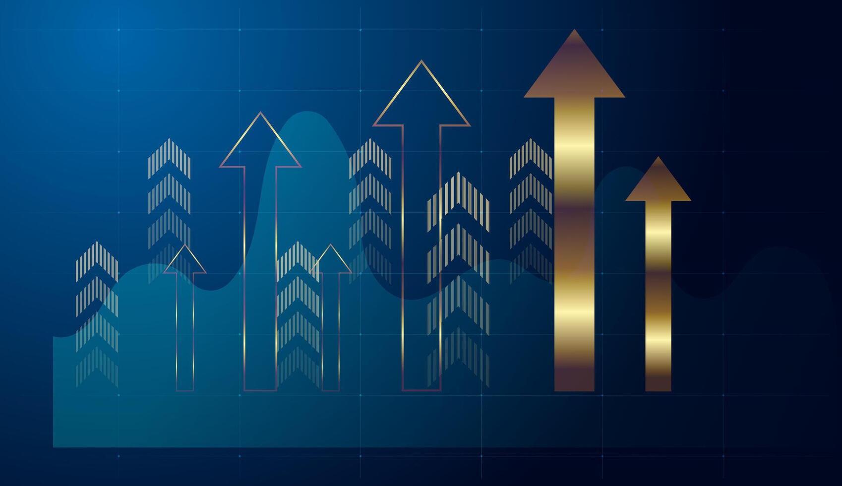 A dynamic blend of gold and blue with grid lines and arrows reflects strategic market acceleration and trade expansion. , illustration vector