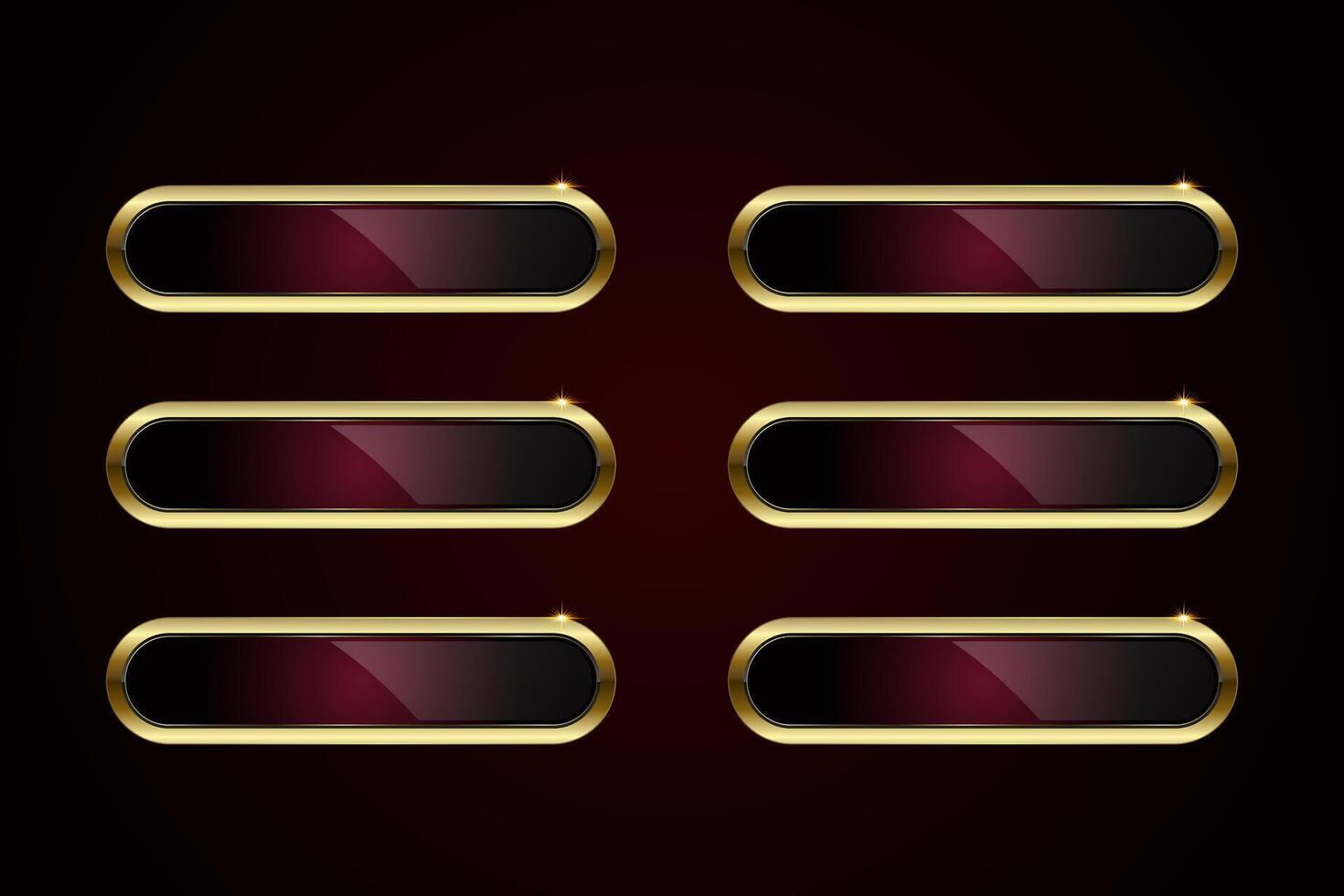 Collection of Red luxury Oval buttons on dark red background. Set of premium oval shapes with gold frame stoked for web element, symbols vector