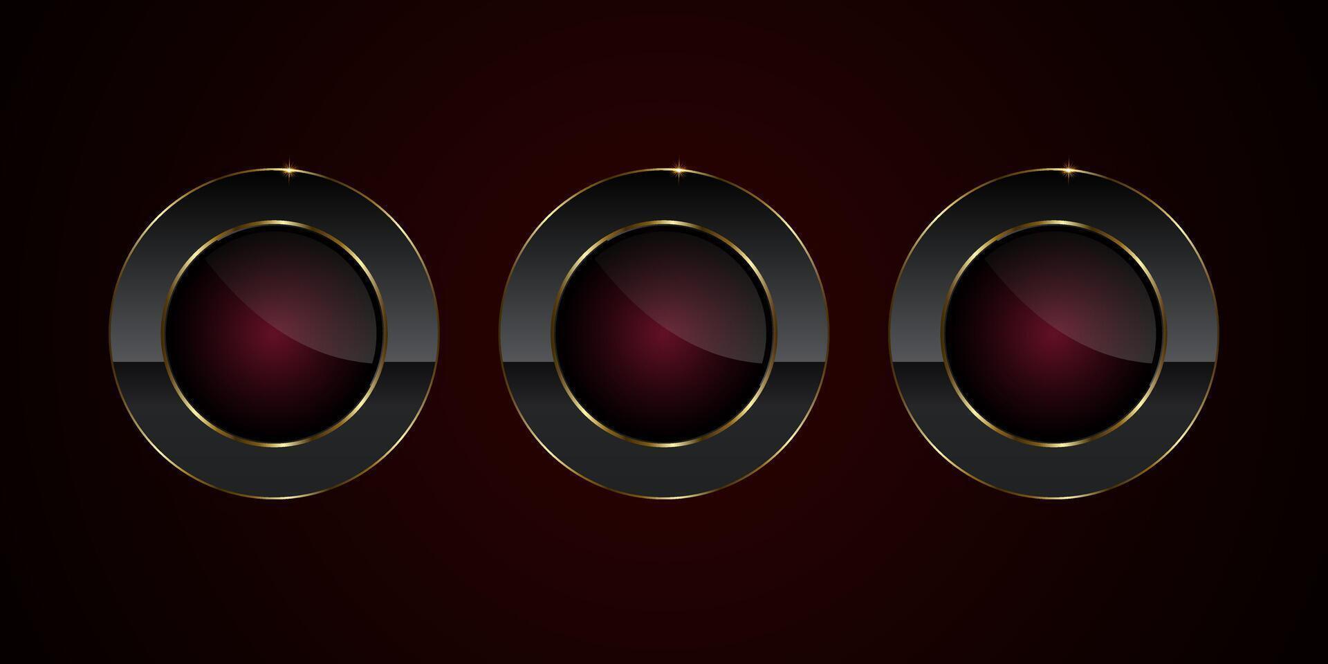 Collection of three circles Luxury button in dark red gradient symbol, element, shape, icon, and premium button concepts design vector
