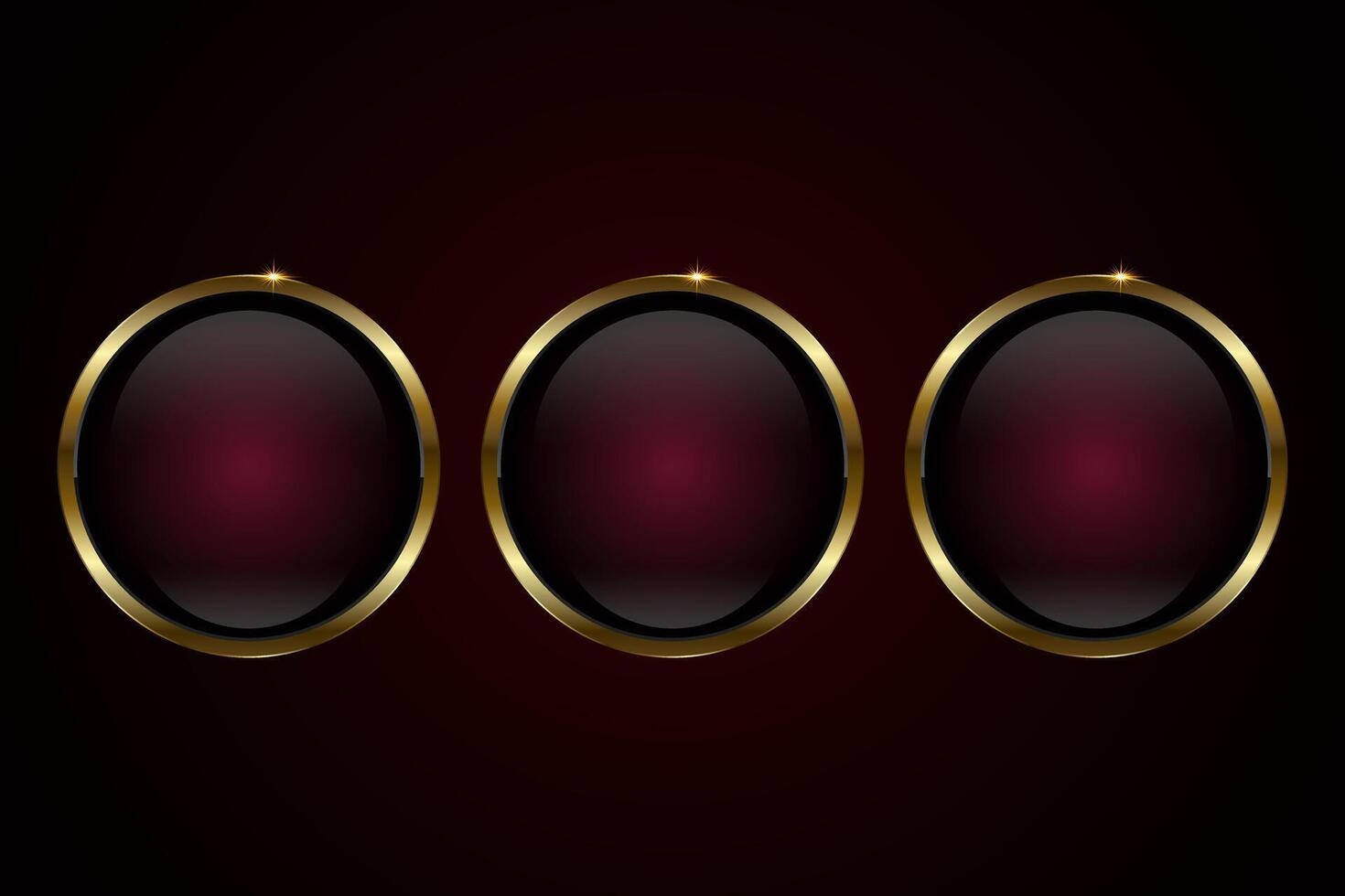 Group of Red luxury Circle buttons design on dark red background. Three Premium red circle button, element, web UI, symbol, and 3d round black glossy button vector