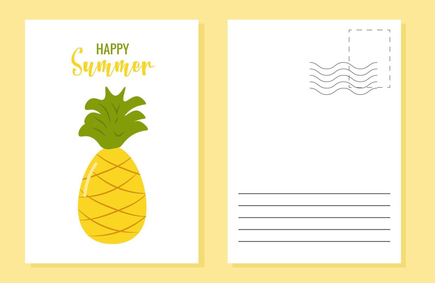 Hello summer color postcard design template layout. Juicy pineapple. illustration. vector