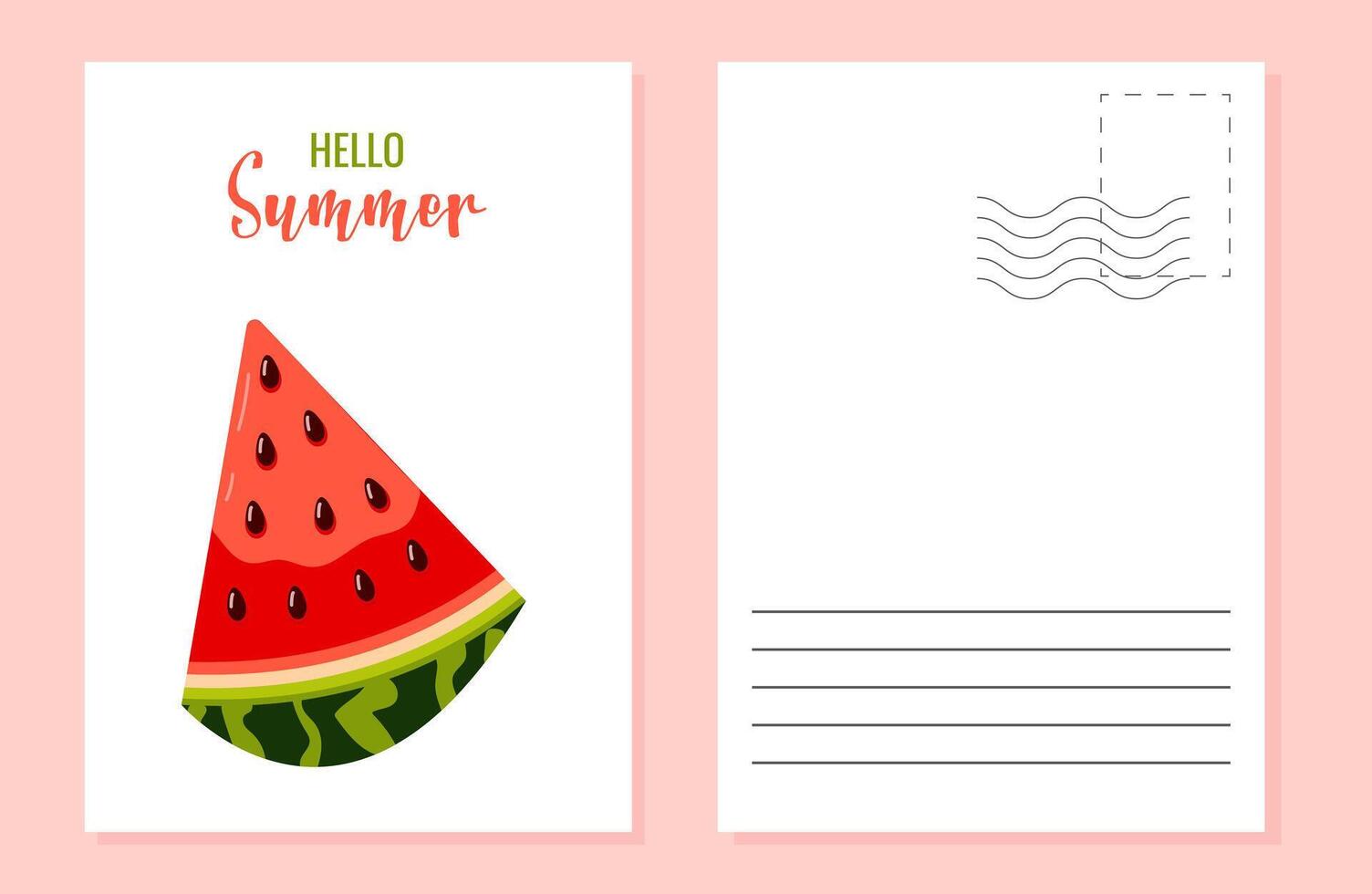 Hello summer color postcard design template layout. Slice watermelon. illustration. vector
