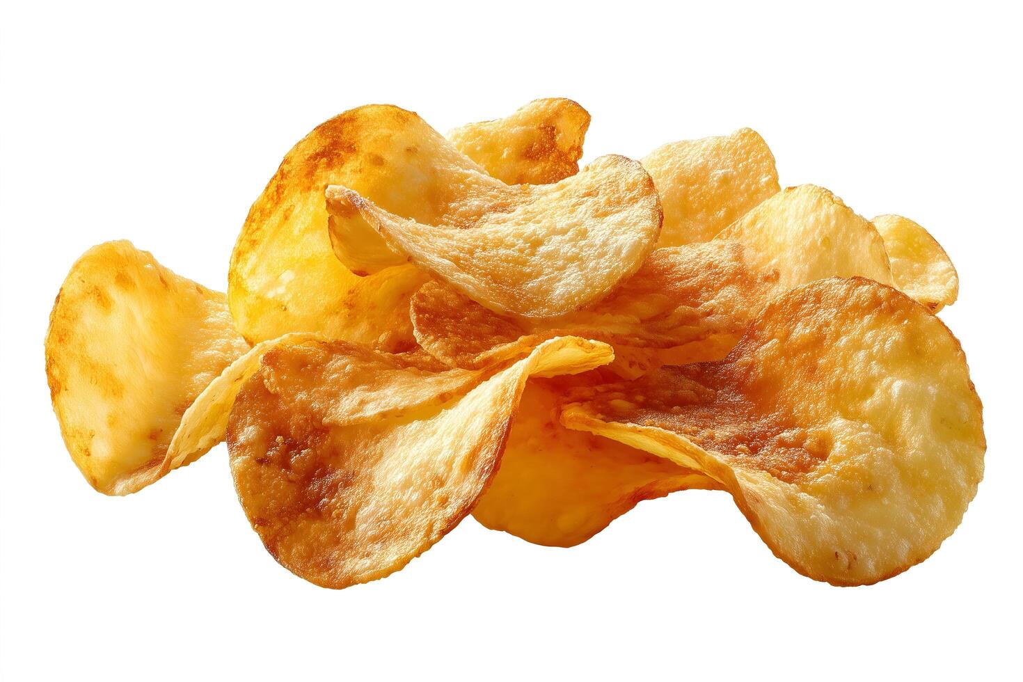 Close Up of Golden Chips with Plain Soft White Background photo