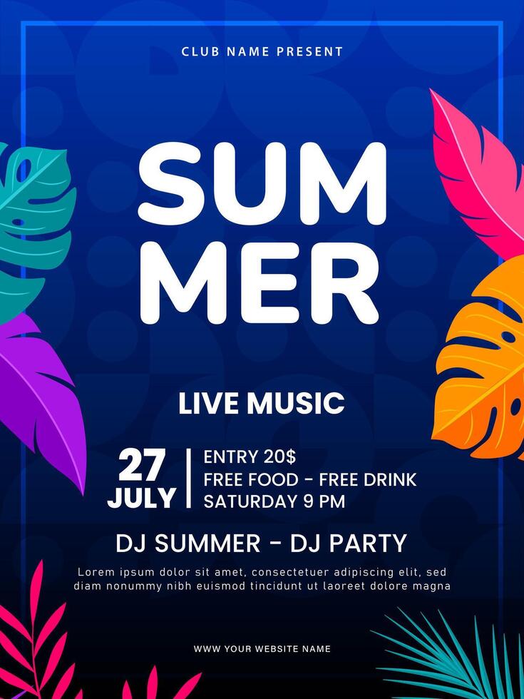 Summer Reggae Party Poster with Island Vibes vector