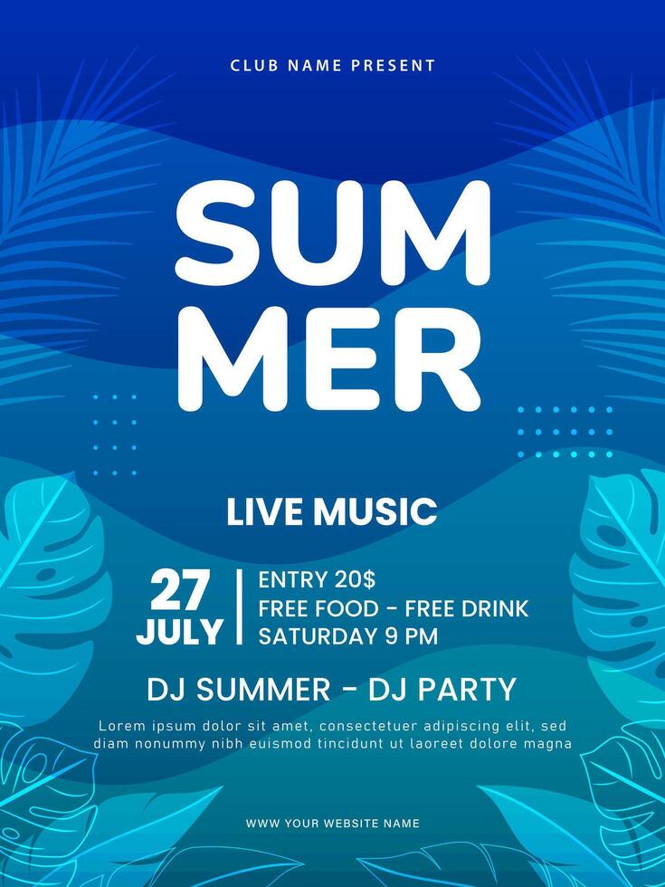 Gradient summer music poster with abstract shapes vector