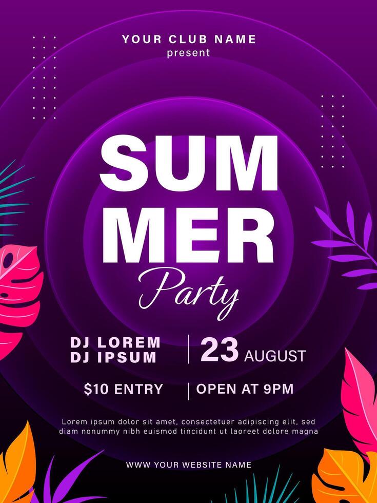 Electronic summer party poster design vector
