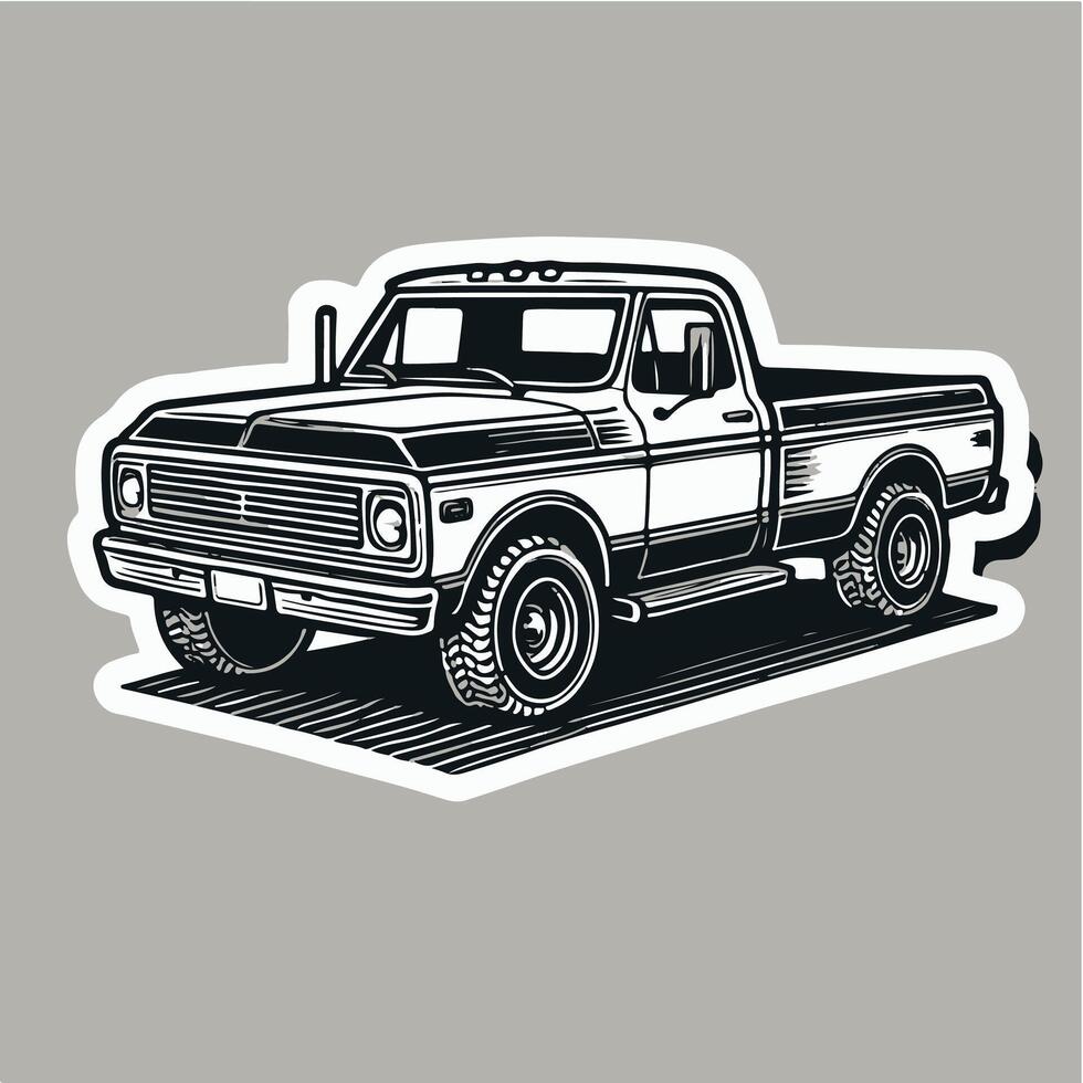 A black and white truck sticker on a gray background vector