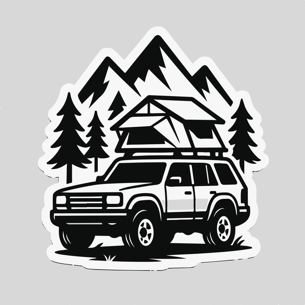 An image of a sticker with a tent on top of a car vector