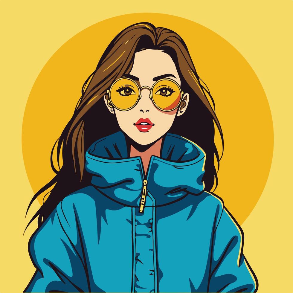 Pop art girl with sunglasses and jacket vector