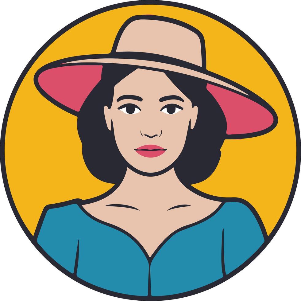 A woman in a hat is in a circle vector