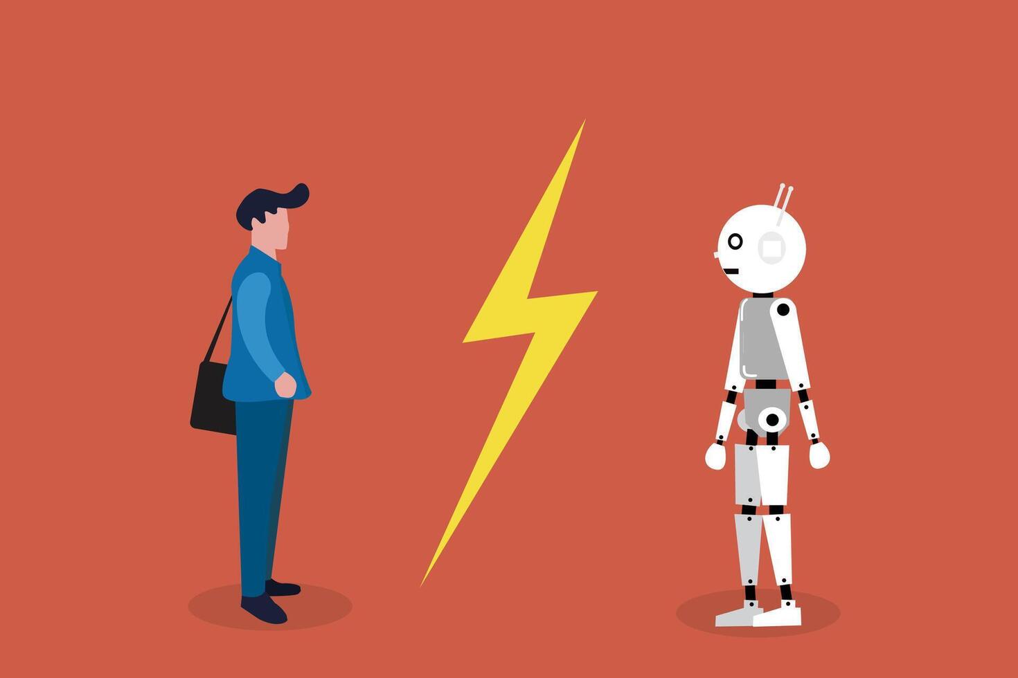 Artificial intelligence vs human. Business competition, conflict. Businessman with the robot collided in battle vector