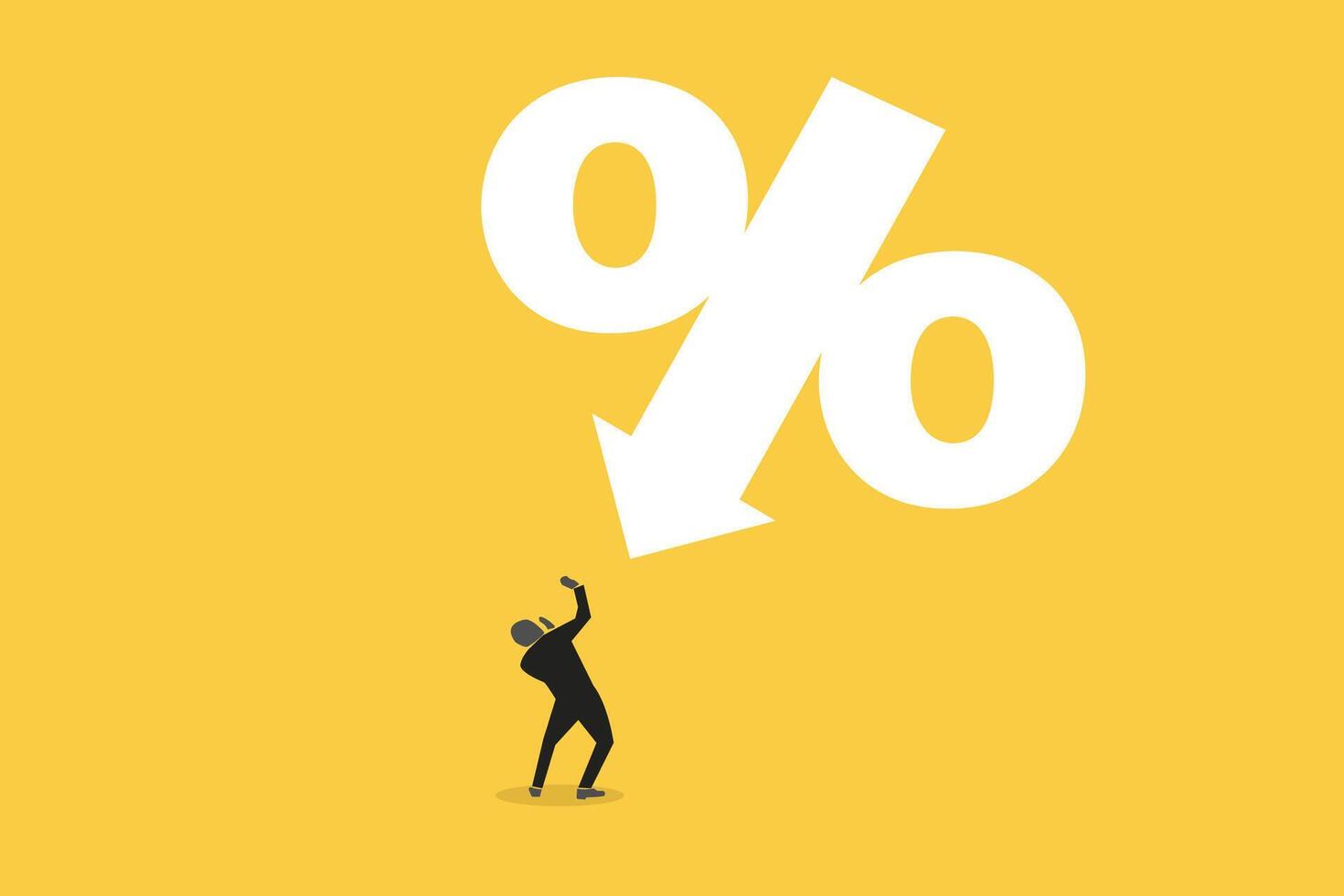 Businessman afraid percentage sign with falling down. concept of Inflation or interest rate falling down, decrease or reduction, profit fall in economic recession, stock market value loss vector