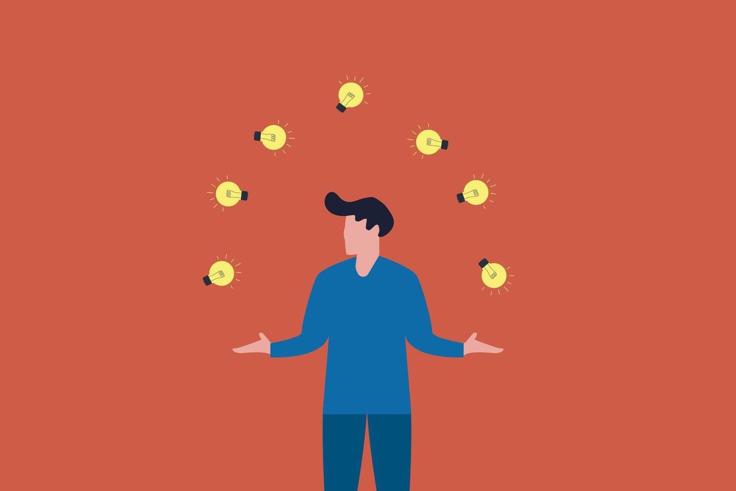 Businessman juggling with light bulbs. concept of of risks taken to generate ideas to increase revenue vector