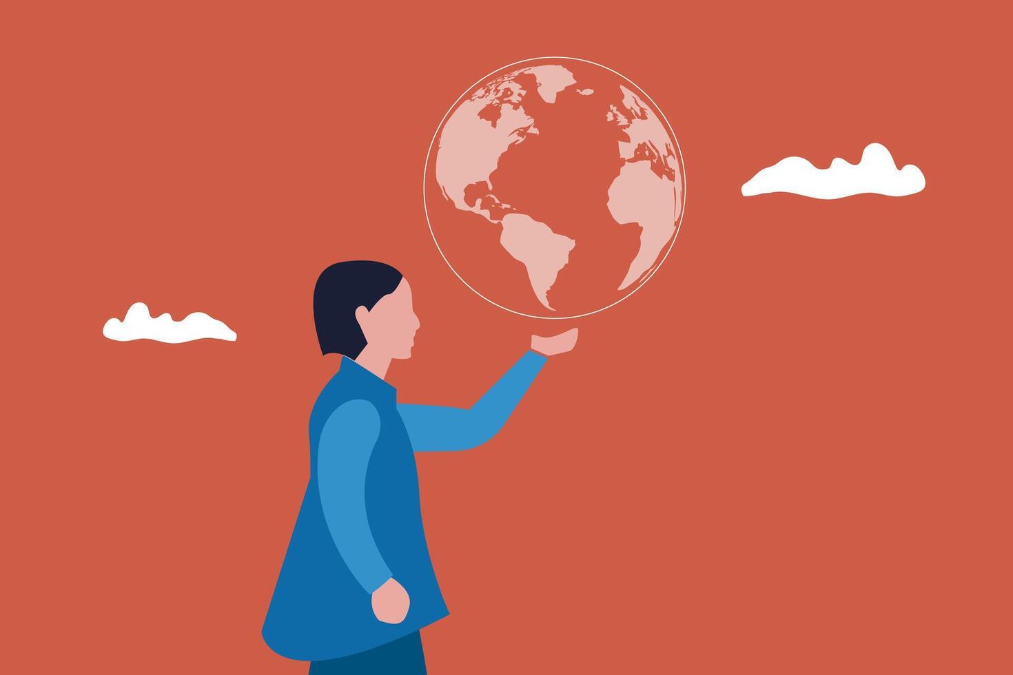 Business woman manager presenting globe or planet earth on his hand. concept of Global business or world economy, power to control the world, leadership to success in global network vector