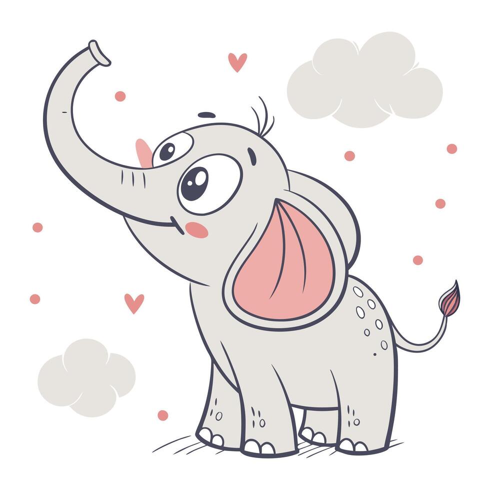 beautiful cartoon elephant illustration on white background vector