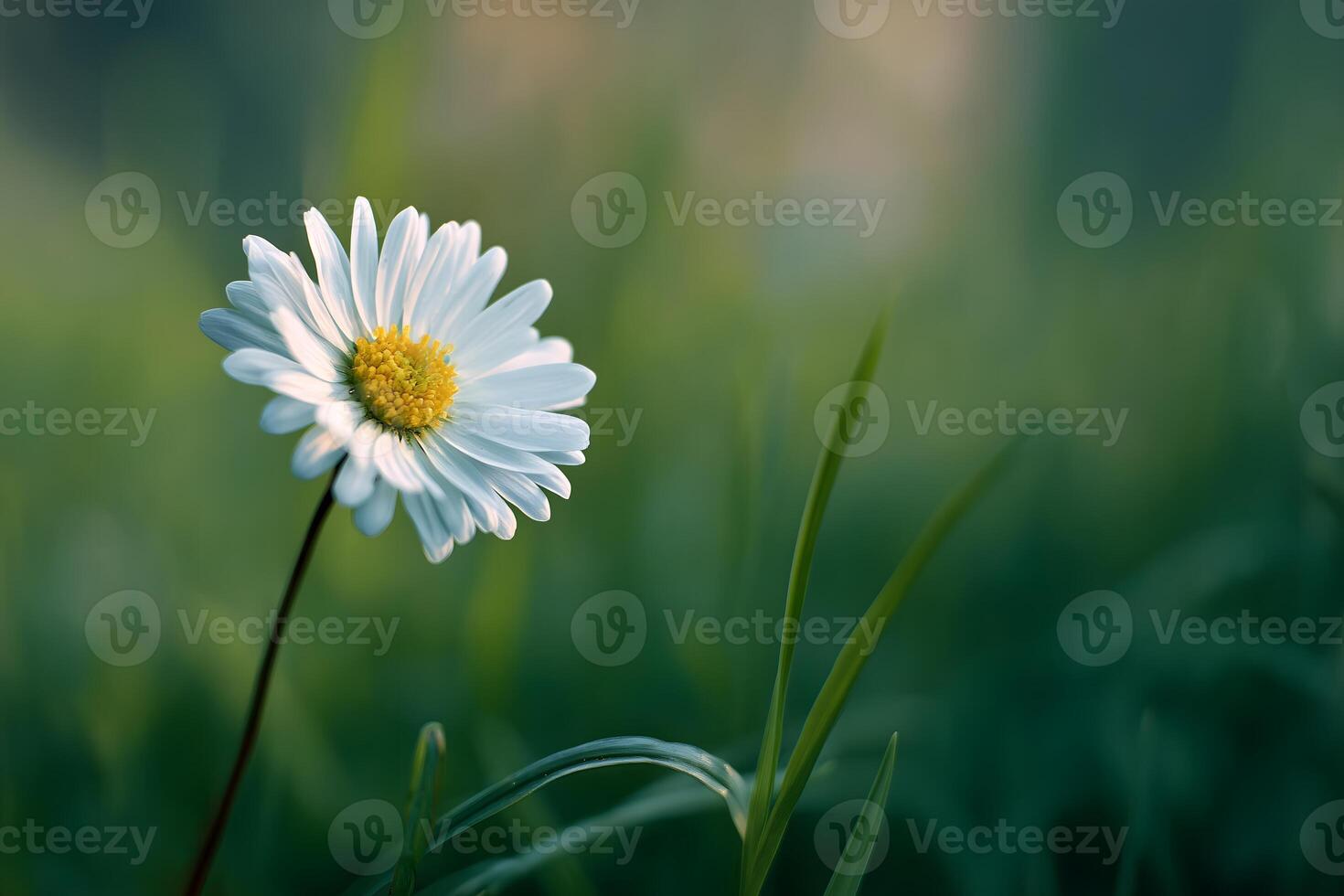 Single White Daisy in a Sunny Meadow photo