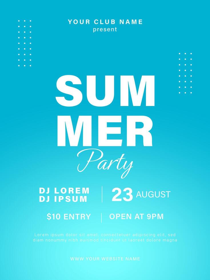Blue gradient summer party poster vector