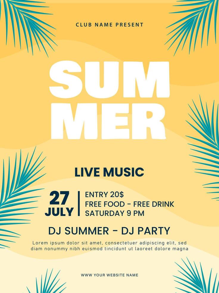 Yellow summer music poster layout vector