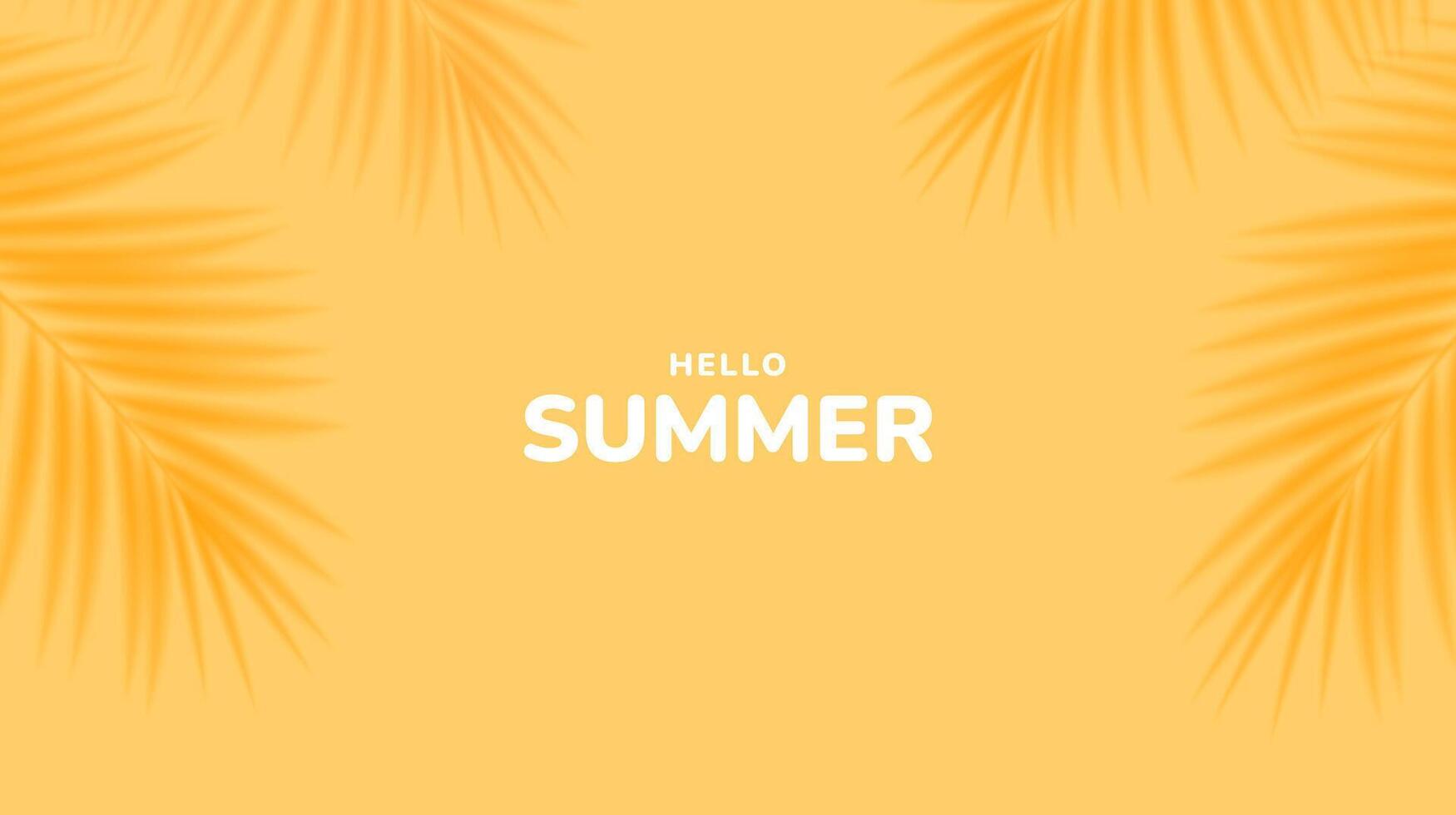 Yellow summer tropical background with tropical palm leaves. Minimal summer creative flat design vector
