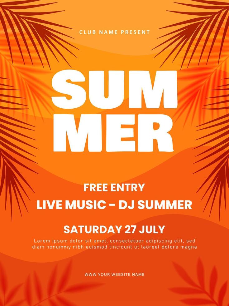 Summer soundwave festival poster with palm leaves vector