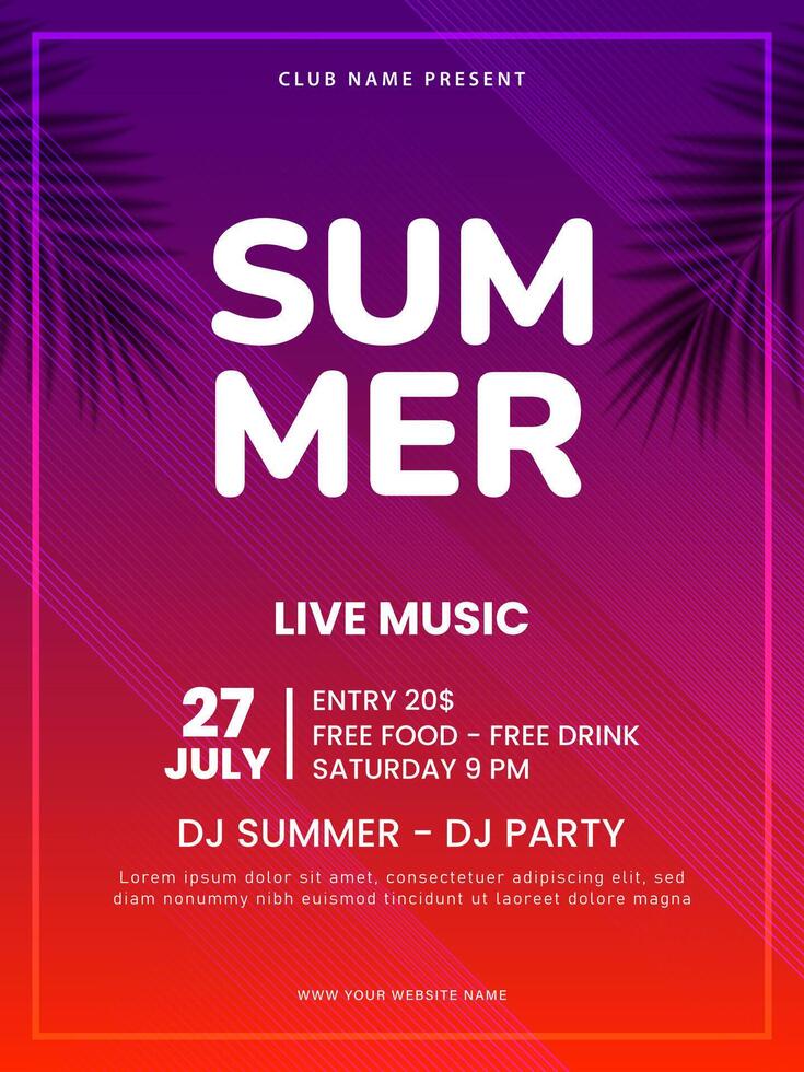 Retro sunset summer concert poster layout design vector